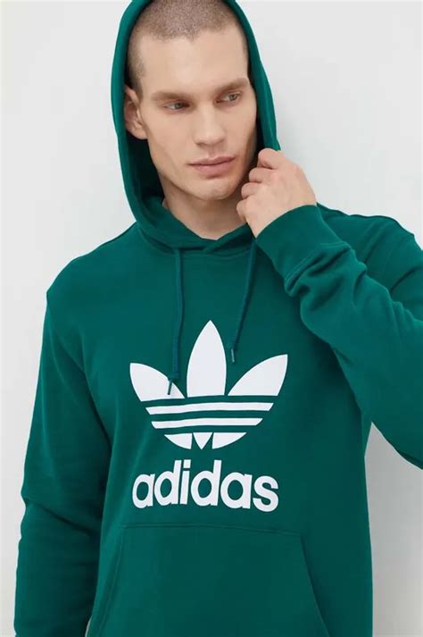 adidas Originals sweatshirt men's green color hooded with a print .